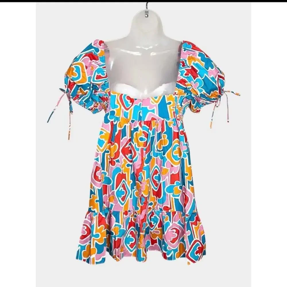 Amanda Uprichard Sicily Dress in Miami Size L Puff Sleeve Mini Dress - Picture 3 of 7